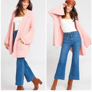 Show Me Your Mumu Pink Chenille Oversized Open Front Cardigan S